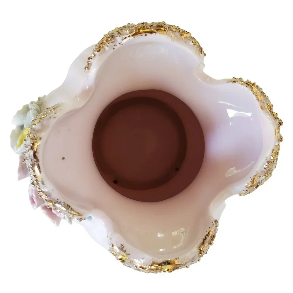 Vintage Lefton L'amour Applied Flowers Pink Vase Porcelain Gold Stippled Edges - Picture 7 of 8